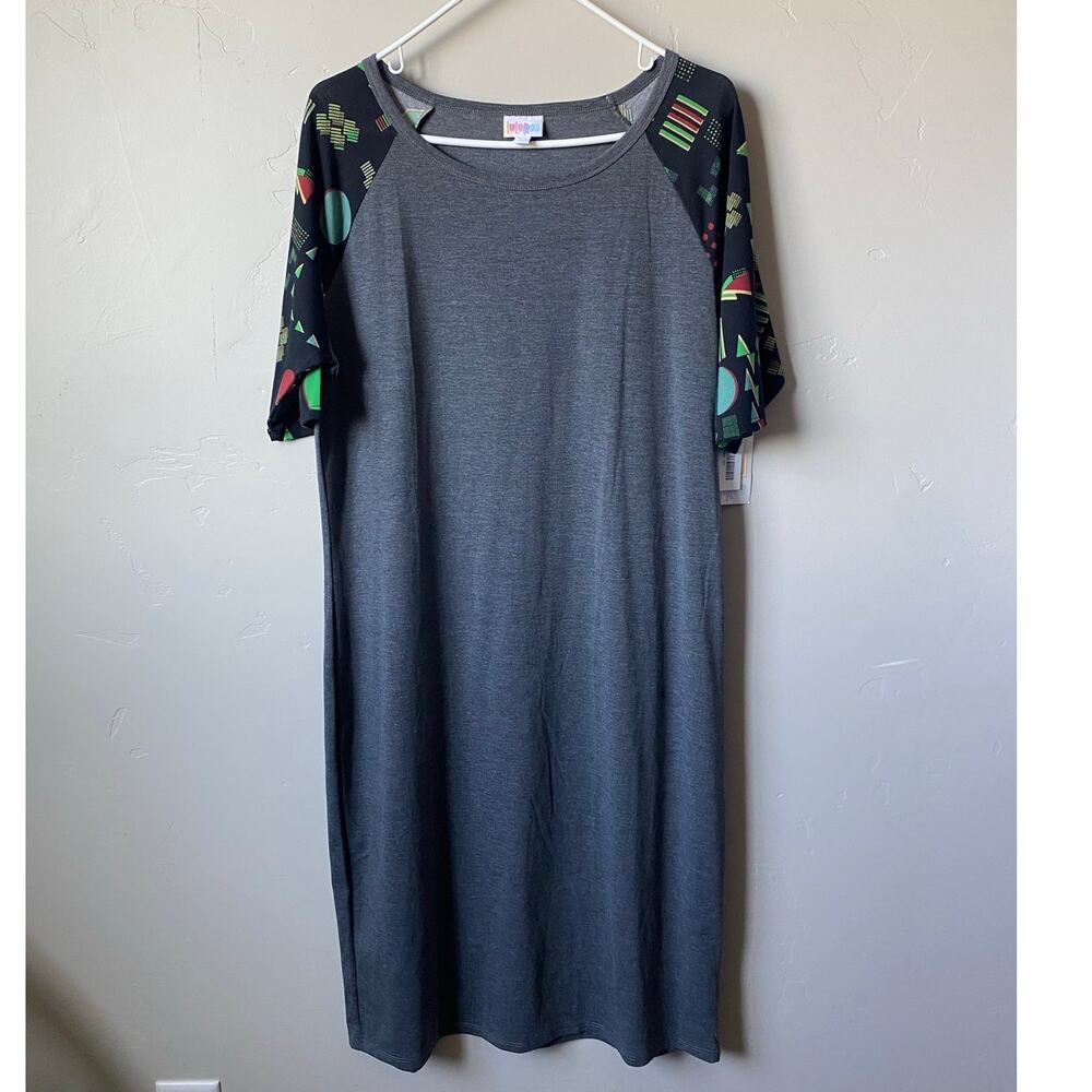 Lularoe Geometric Sleeves Gray Julia Raglan Pencil Dress Sz 2XL NWT - Picture 2 of 9